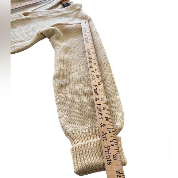 Vintage Cardigan Sweater Acrylic Men's Small Cream Grandpa Grunge Kurt Cobain - Picture 11 of 14